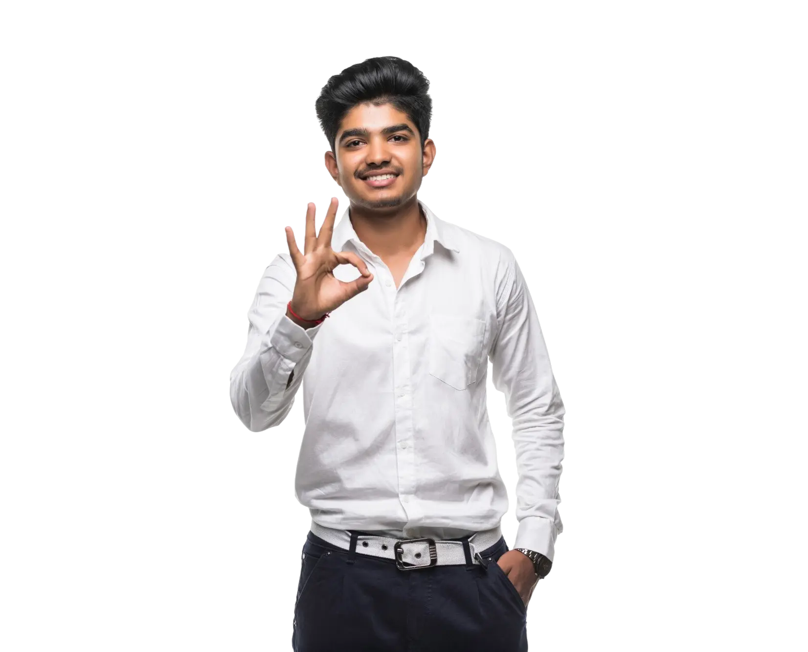 portrait young handsome happy smiling excited man giving ok sign with fingers isolated white wall 1